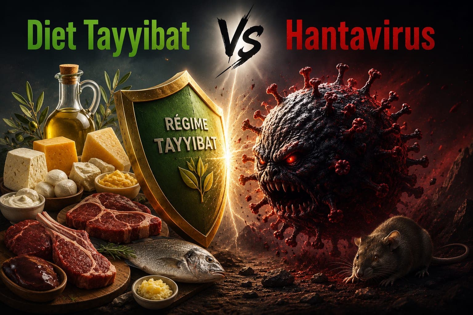 Tayyibat diet shield versus hantavirus, lamb, olive oil, fish, aged cheese against the virus